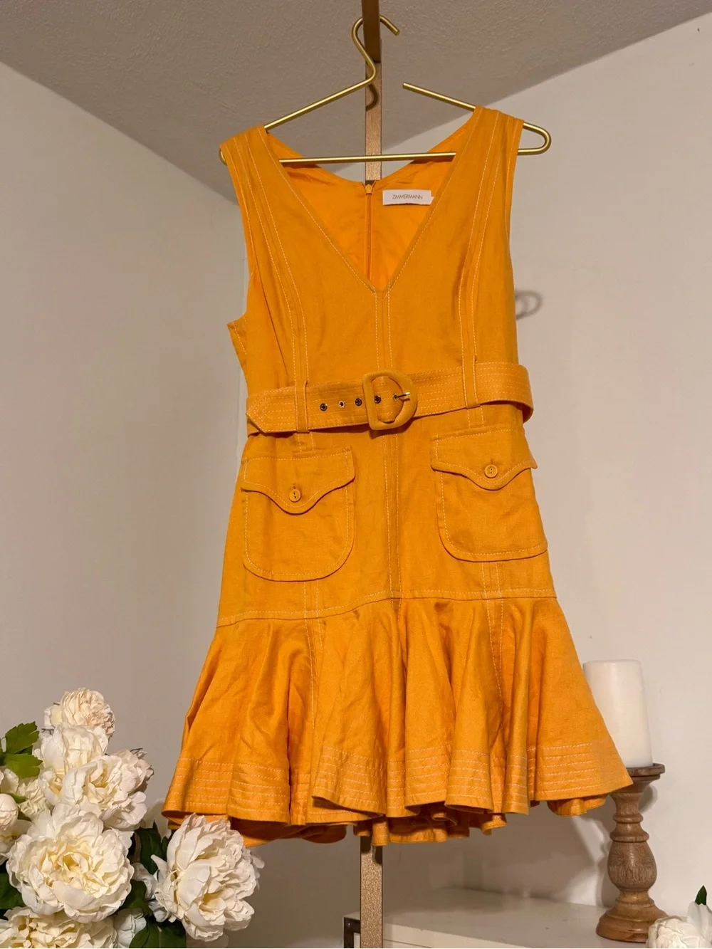 Zimmermann Bright Golden-Orange V-Neck Dress - Picture 3 of 16